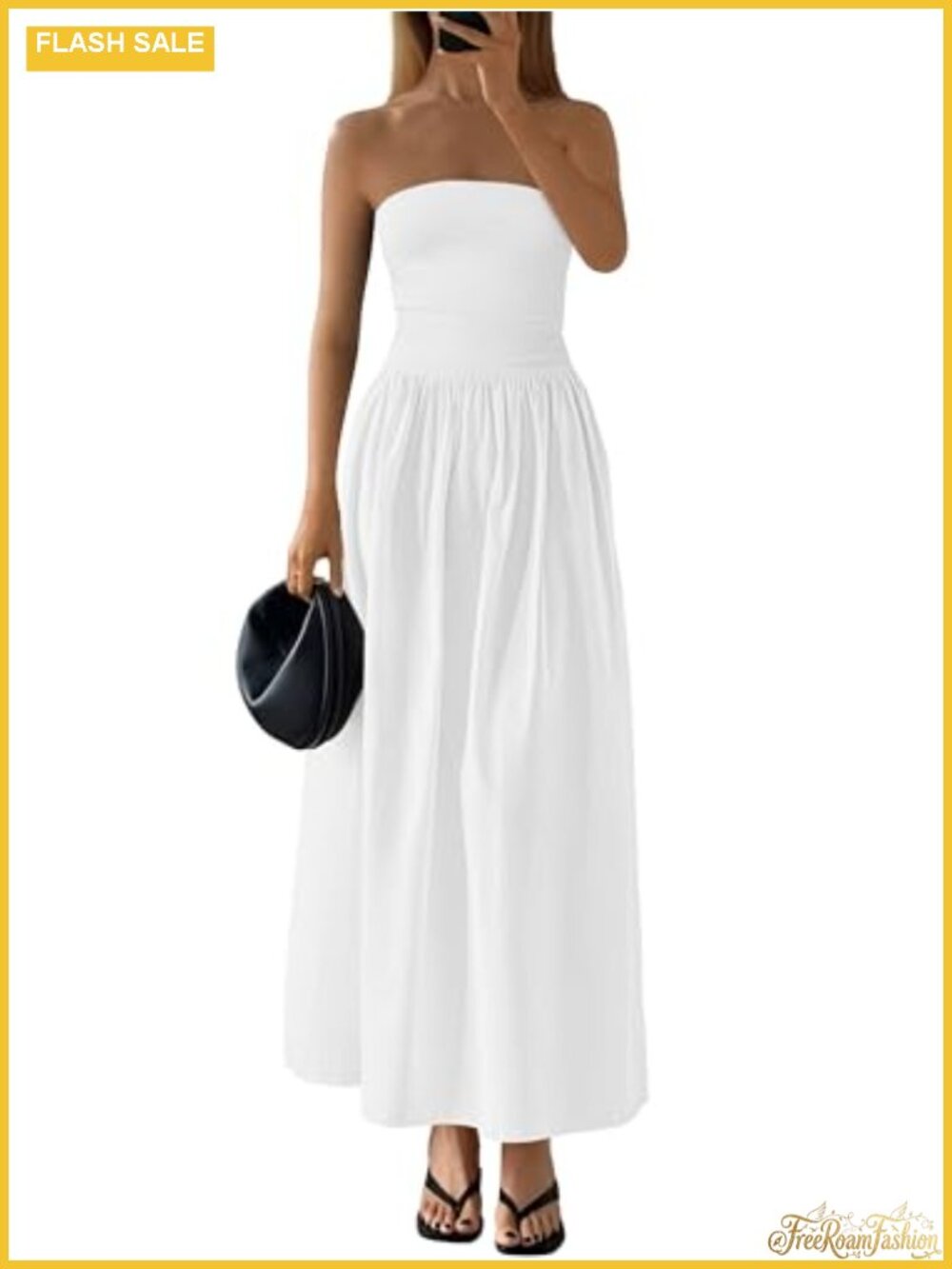 Strapless Maxi Dress Cotton Blend Tube Top A-Line Summer Formal Side Pockets